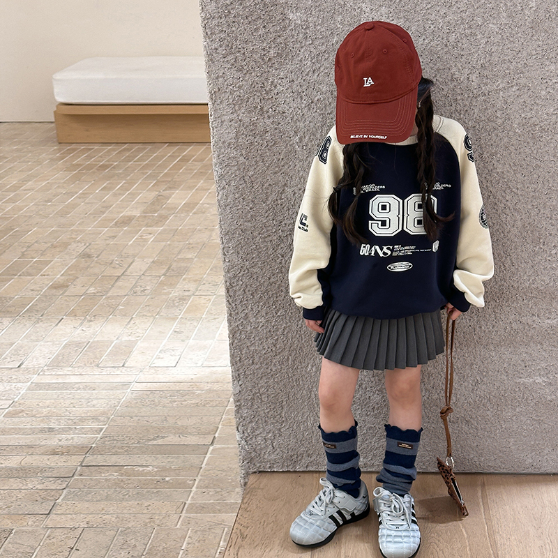 2025秋装女童韩版美式字母拼色卫衣中大儿童休闲百搭运动风上衣潮