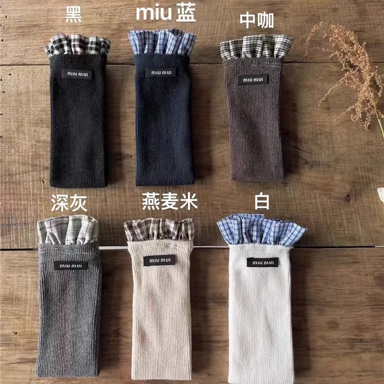 依依妈女童布标堆堆袜宝宝格子花边袜儿童中筒袜拼色长筒袜小腿袜