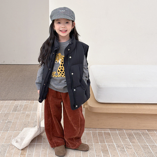 90白鸭绒儿童立领羽绒服马甲女童宽松保暖坎肩中大童背心宝宝外套