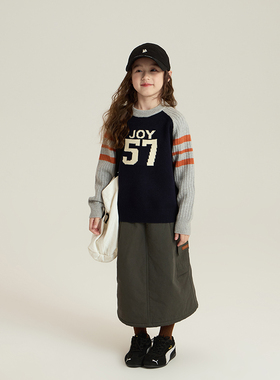 依依妈儿童美式复古撞色字母毛衣男女童冬装新款插肩加厚针织衫潮