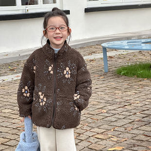 依依妈女童冬装韩版宽松休闲羊羔毛外套中大儿童加厚夹棉保暖上衣