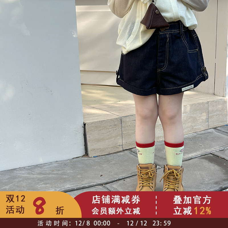依依妈儿童贴标卷边牛仔短裤女童热裤夏季韩版休闲百搭时髦三分裤