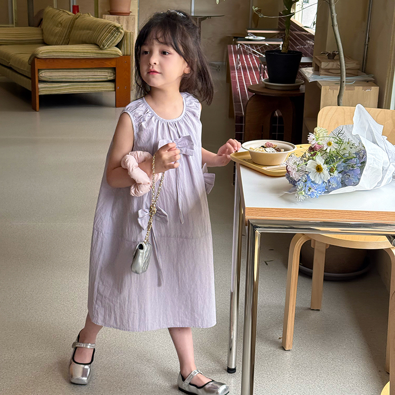 依依妈儿童立体蝴蝶结背心裙2025夏公主裙女童宝宝甜美无袖连衣裙
