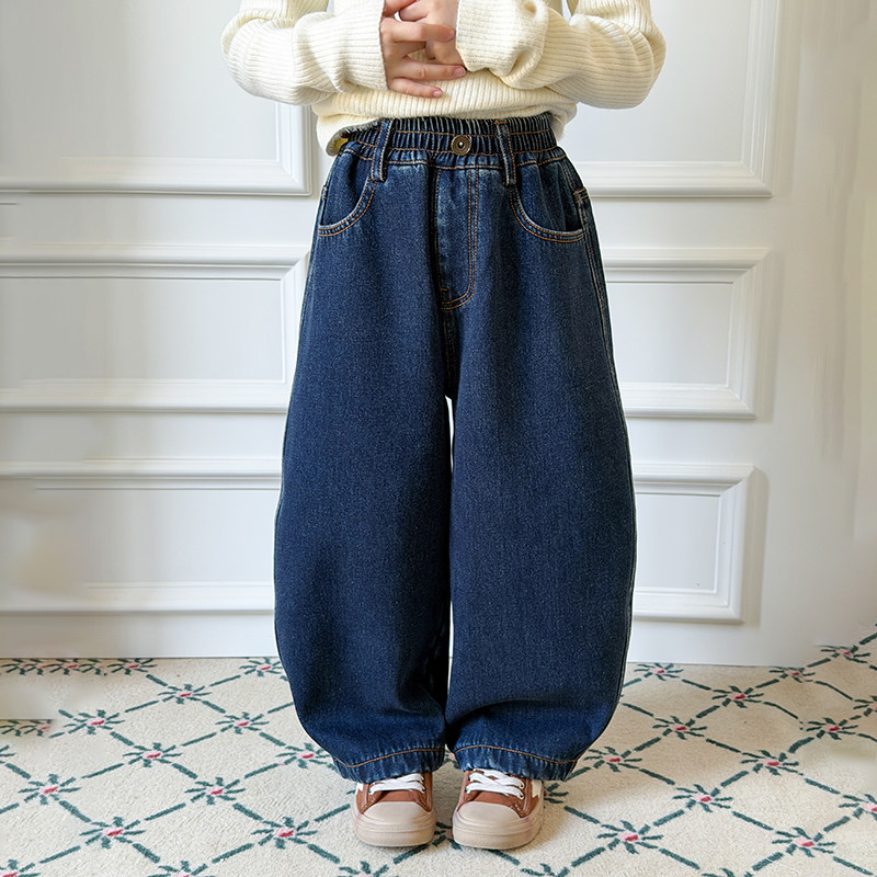 依依妈女童冬季加厚加绒保暖牛仔裤儿童韩版时髦弯刀裤宝宝百搭裤