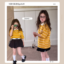 依依妈女童韩版休闲撞色条纹T恤儿童翻领POLO衫夏季宝宝短袖上衣