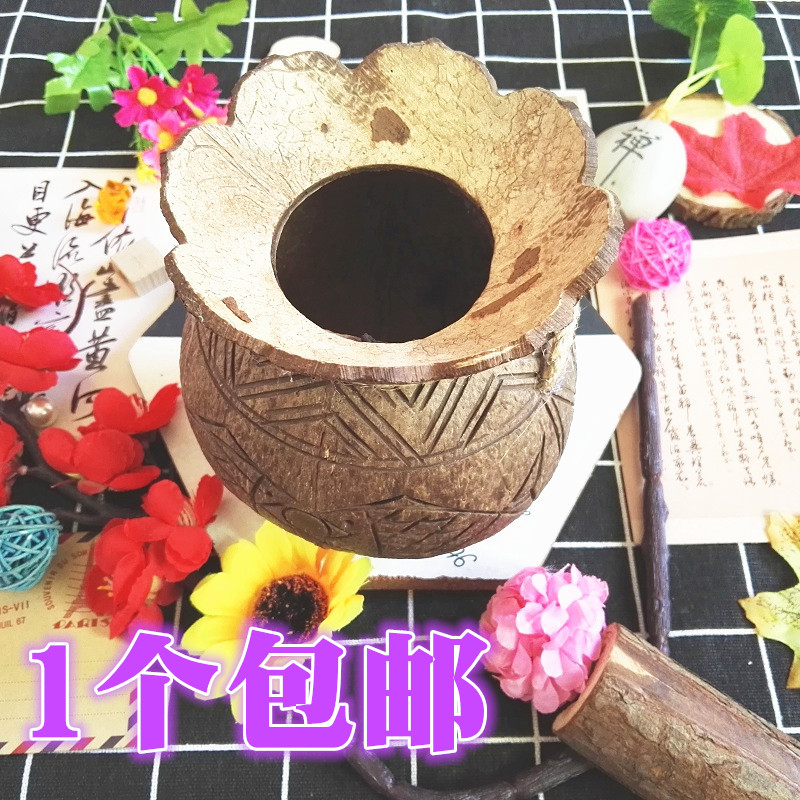 海南特色风情工艺品椰壳雕刻花瓶手工天然椰子壳椰雕工艺摆设美观