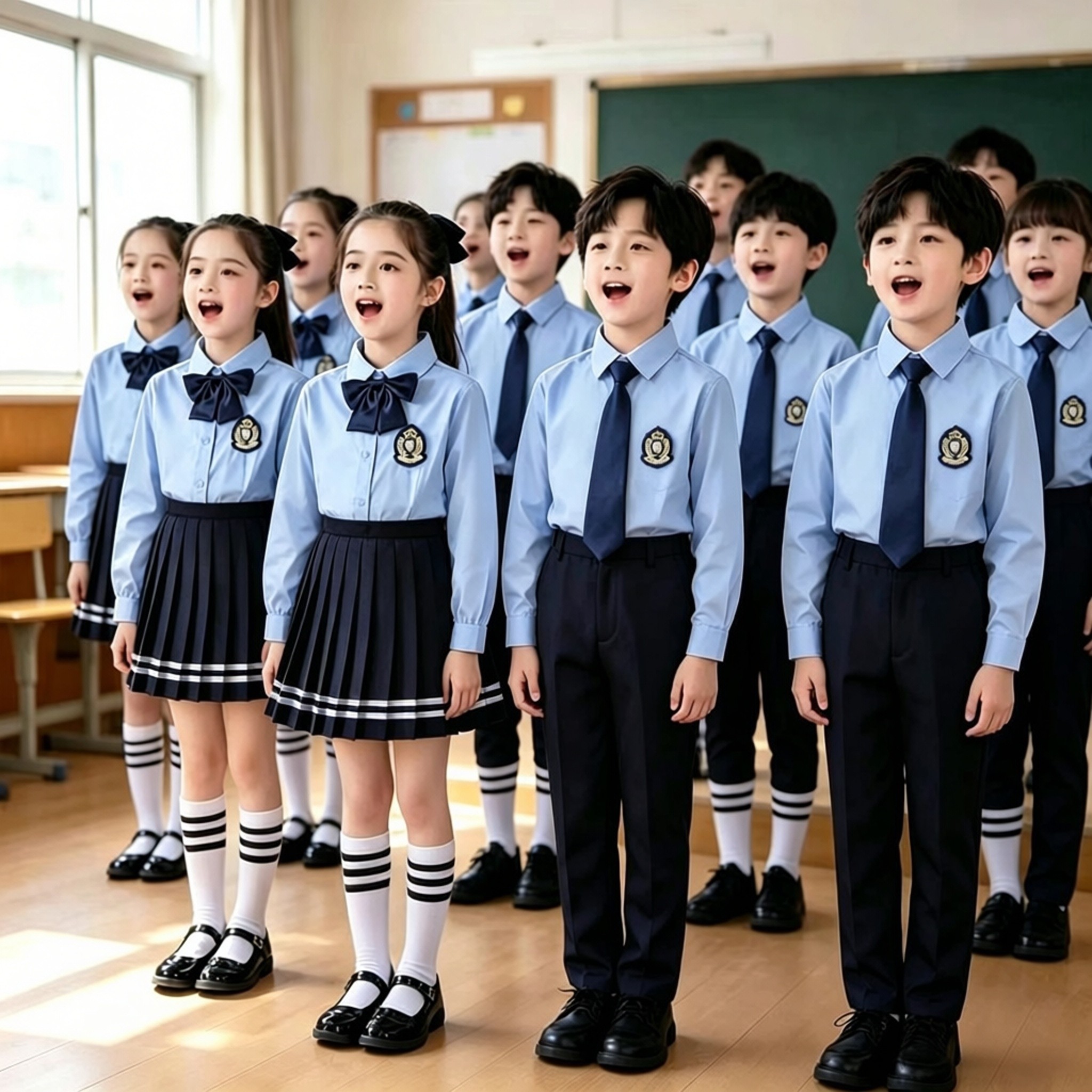 男女童大合唱演出服装英伦风校服