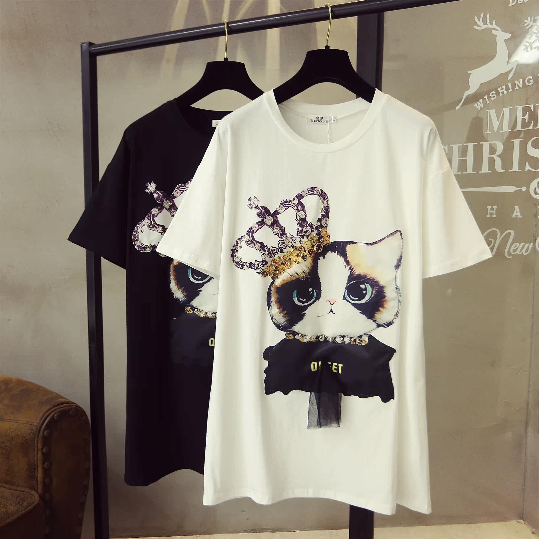 2019 Summer wear new pattern Women's wear clothes Korean Edition Easy Large mm Mid length version Short sleeved white T-shirtin the Women's clothing/Boutique , Large size women  category - from Buy2taobao.com to provide professional Taobao agent buy service