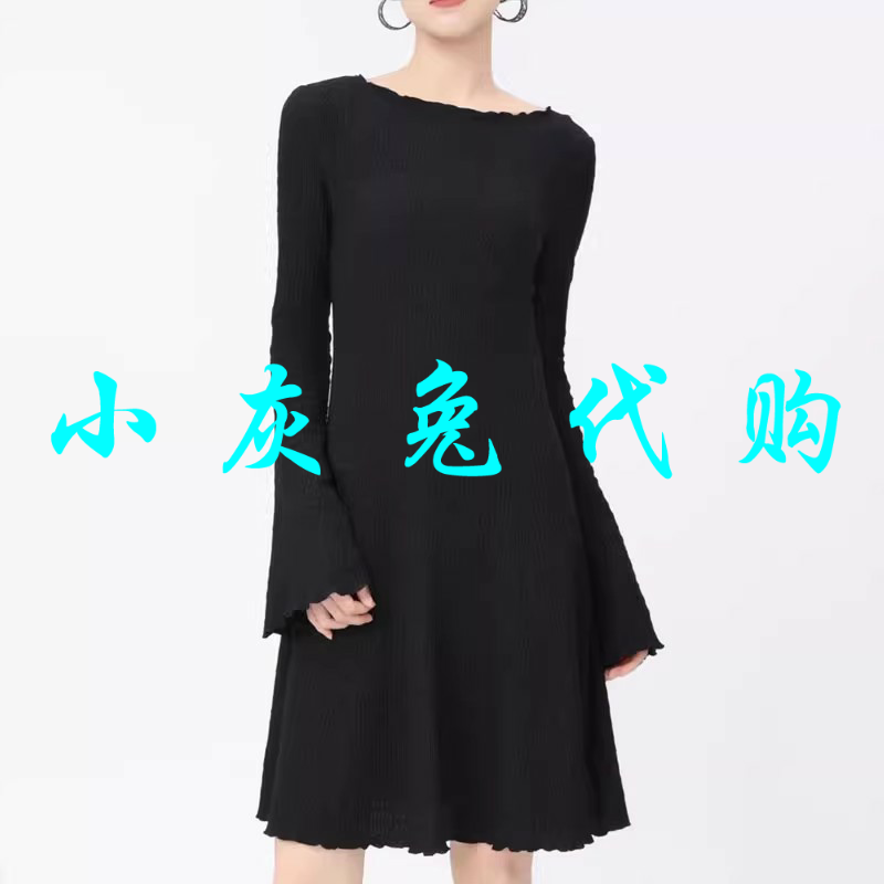 小灰兔正品2025春新款显瘦收腰一字领长袖连衣裙1500543