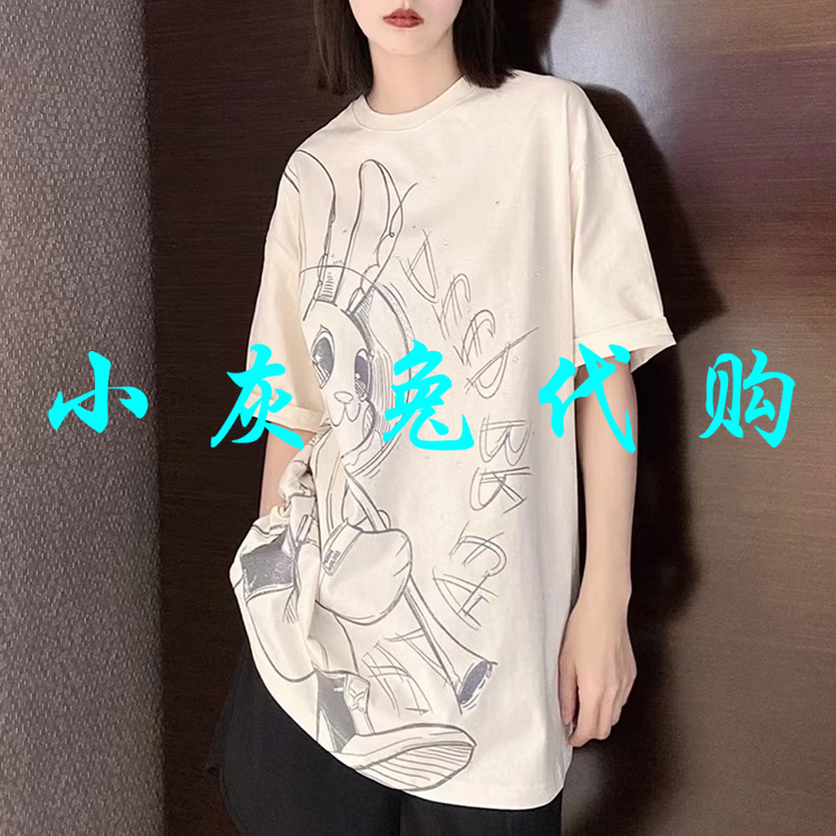 小灰兔代购2025夏新款兔子印花圆领短袖T恤1300865-42140BS-001
