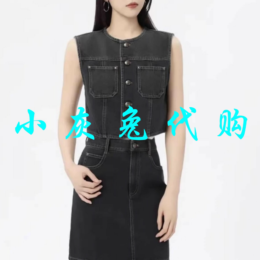 小灰兔2025夏圆领设计牛仔马甲外套140028-4215321