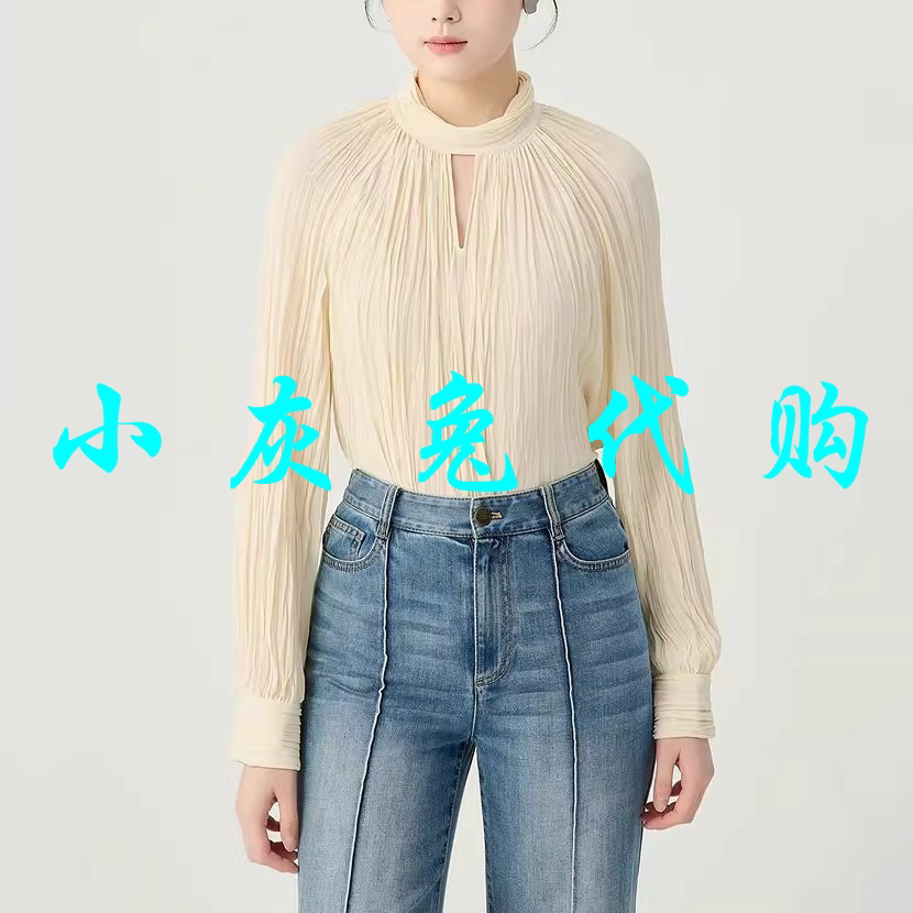 小灰兔2025春立领压褶长袖衬衫1301045-1032186-