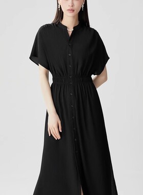 小灰兔2025夏宽松显瘦松紧腰纯色雪纺连衣裙A500351