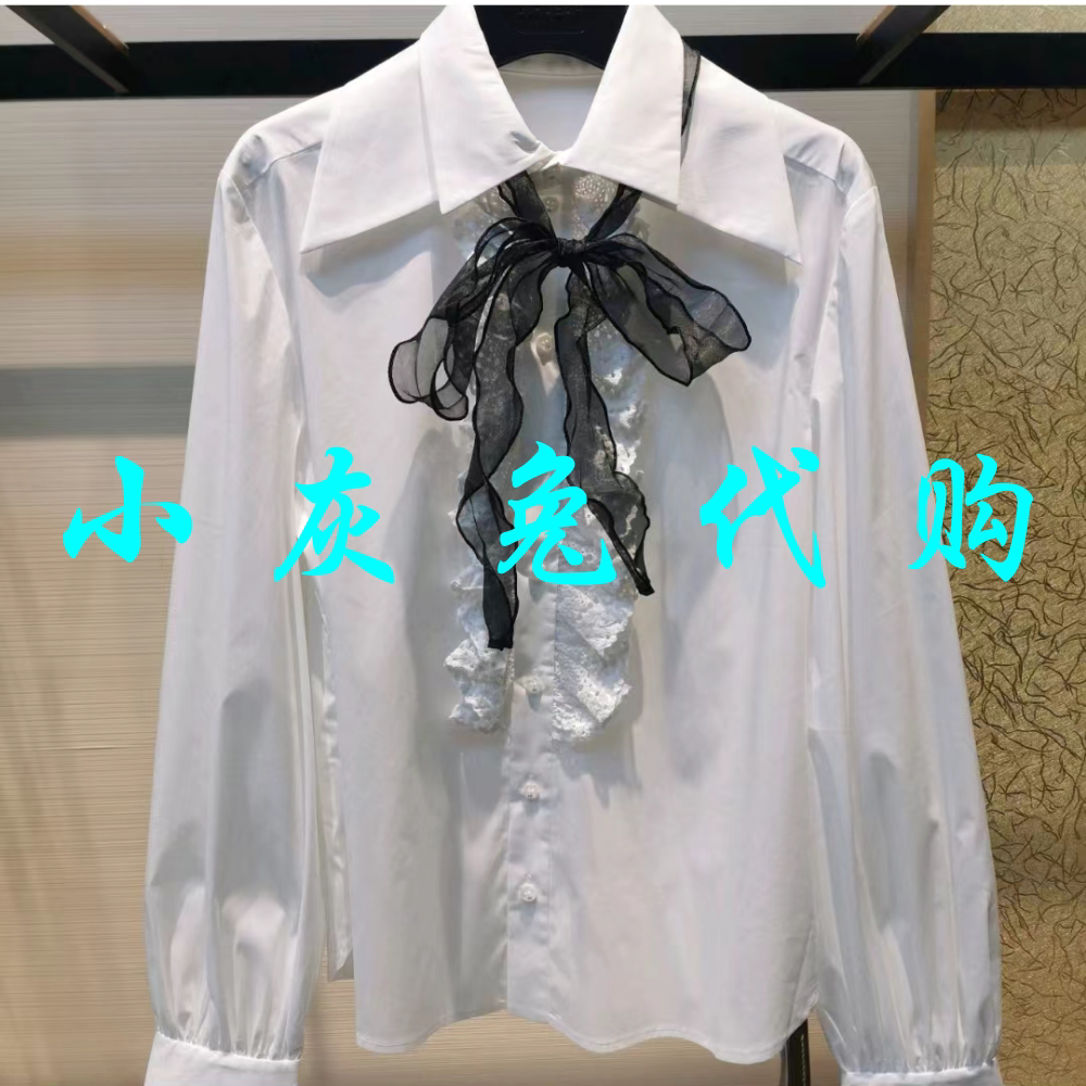 飘带长袖衬衫花边领长袖衬衫