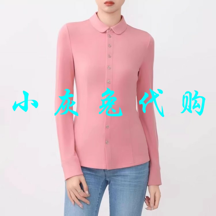 小灰兔代购2024修身羊毛长袖衬衫5300528-407039-