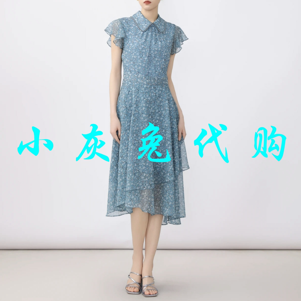 小灰兔代购2026新款娃娃领印花系带碎花不规则显瘦连衣裙1500456