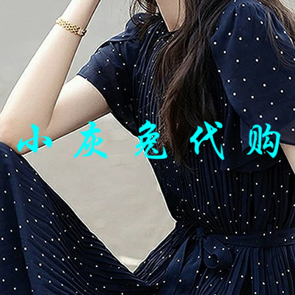 小灰兔2025春蓝色点点腰带连衣裙
