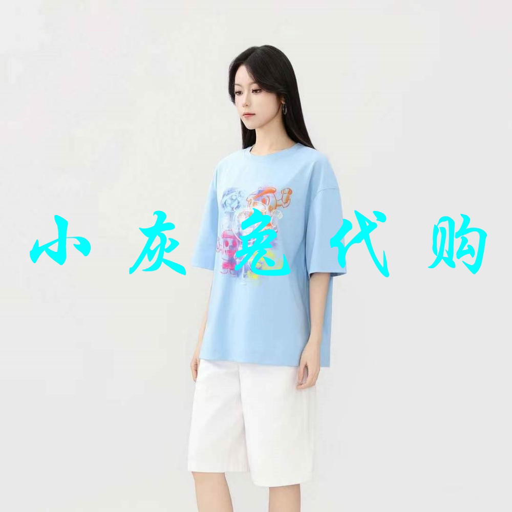 小灰兔代购2026夏蓝色圆领印花宽松休闲短袖T恤130092-11193DL