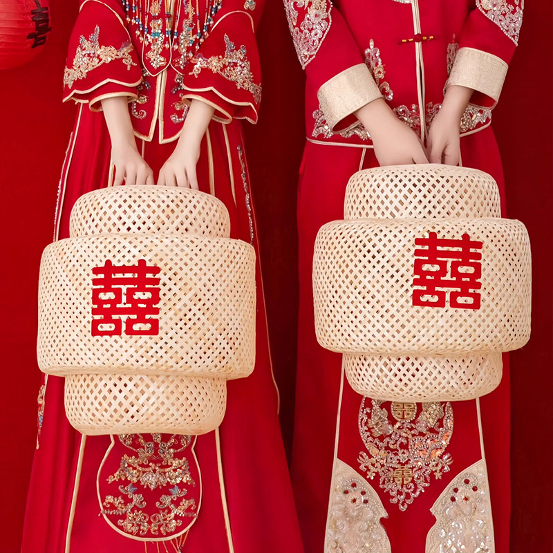 结婚竹编灯笼双喜立体摆件装饰图片