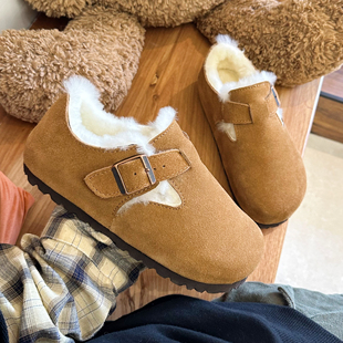 勃肯鞋全包加绒25新款女鞋皮毛一体雪地靴厚底棉鞋包跟保暖一脚蹬
