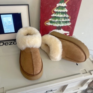 厚底雪地靴女冬季保暖懒人鞋一脚蹬塔茨特真皮羊毛大棉鞋增高