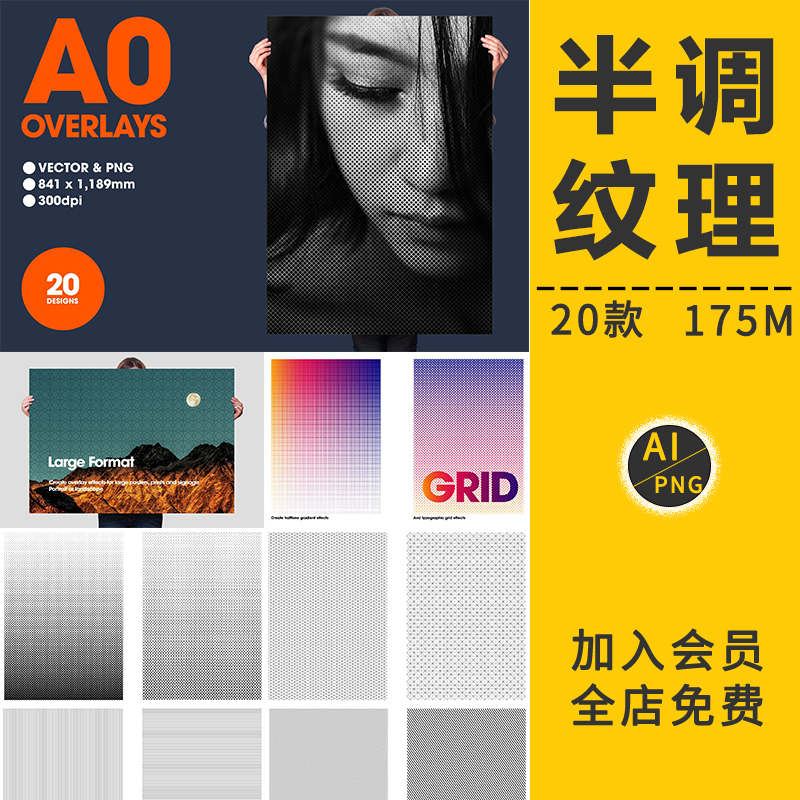 复古半调底纹理彩色图片照片处理线描版画效果AI矢量PNG免抠素材