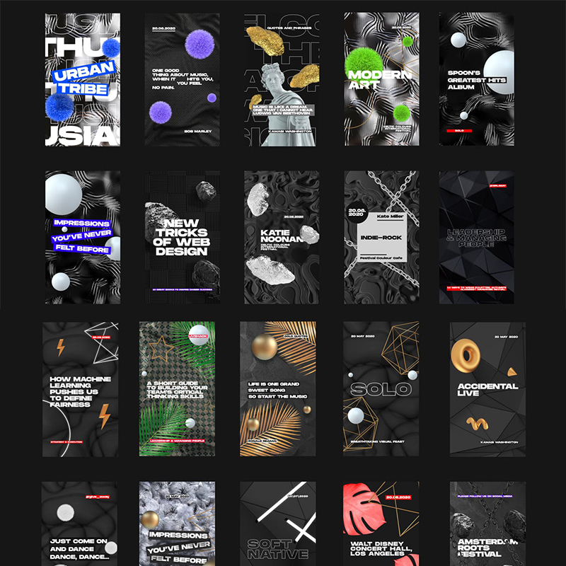 黑色时尚潮流流行蒸汽波INS社交新媒体海报背景图PSD模板设计素材