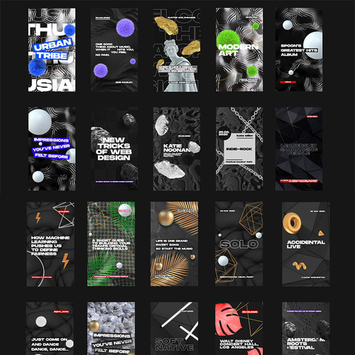 黑色时尚潮流流行蒸汽波INS社交新媒体海报背景图PSD模板设计素材