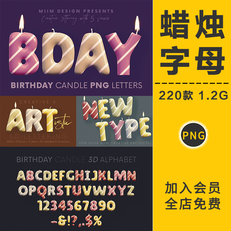 儿童卡通生日快乐片头蜡烛字母特效字体装饰后期PNG免抠PS元素材