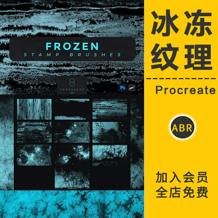 冰冻冷冻结冰效果纹理Procreate笔刷背景叠加照片后期合成PS素材