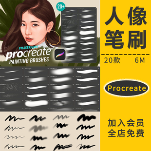 procreate笔刷人像卡通人物厚涂油肌理质感画笔ipad手绘插画素材