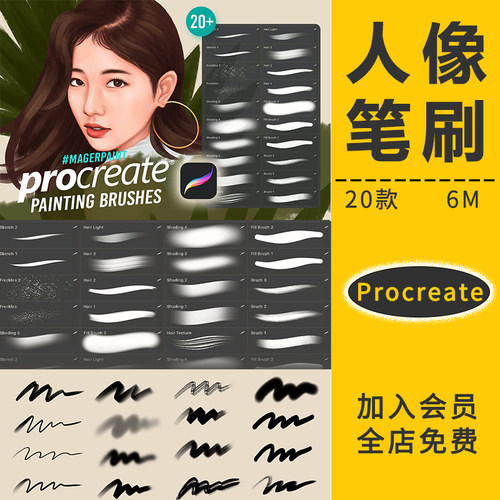 procreate笔刷人像卡通人物厚涂油肌理质感画笔ipad手绘插画素材