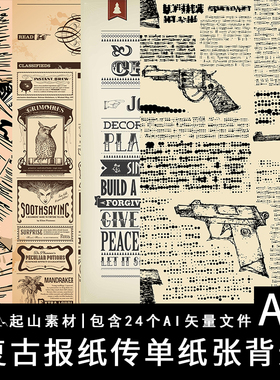 复古欧美上世纪老旧泛黄旧报纸传单装饰图案背景底纹AI矢量素材图