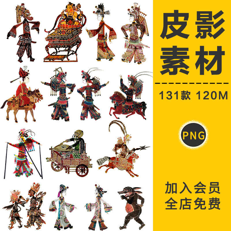 中国风古风国粹民间复古皮影戏剧服饰人物PNG免抠图案PS设计素材