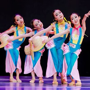 茶山小阿妹舞蹈服装茶山小阿妹草帽跳舞道具茶山茶妹背带裤演出服