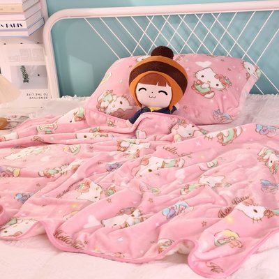 卡通hellokittyKT猫毛毯加厚盖毯办公室午睡毯单人床单空调毯枕套