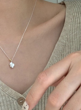 XYDZ 不规则陨石吊坠项链925纯银简约小众拼色豆豆女锁骨链2023潮