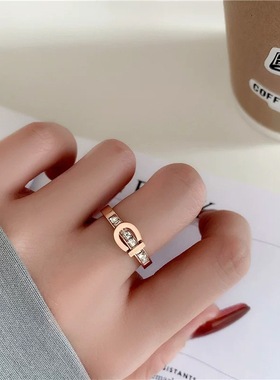 XYDZ韩版时尚皮带扣戒指不掉色气质百搭冷淡风钛钢戒指女食指指环