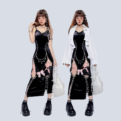 吊带连衣裙女收腰长裙子黑色辣妹