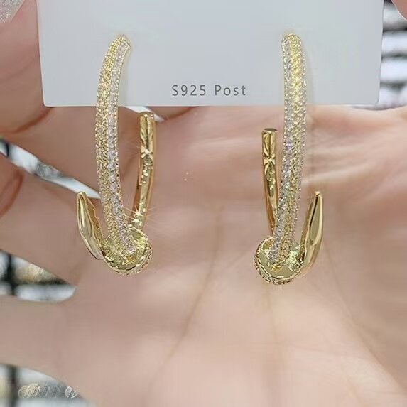 高版钉子锆石C圈耳钉925银针