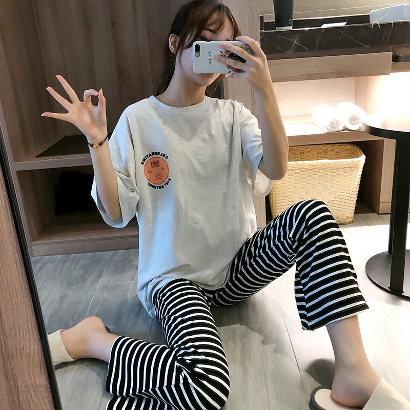 Real pajamas new summer short sleeve trousers cotton cartoon home suit
