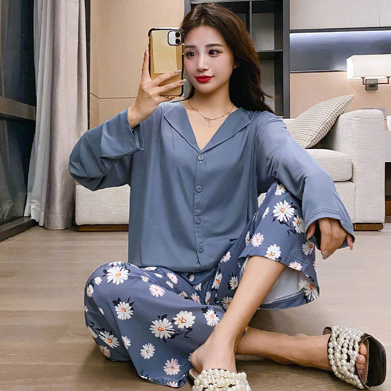 AI Shang's spring pajamas new long sleeve ice thread home suit