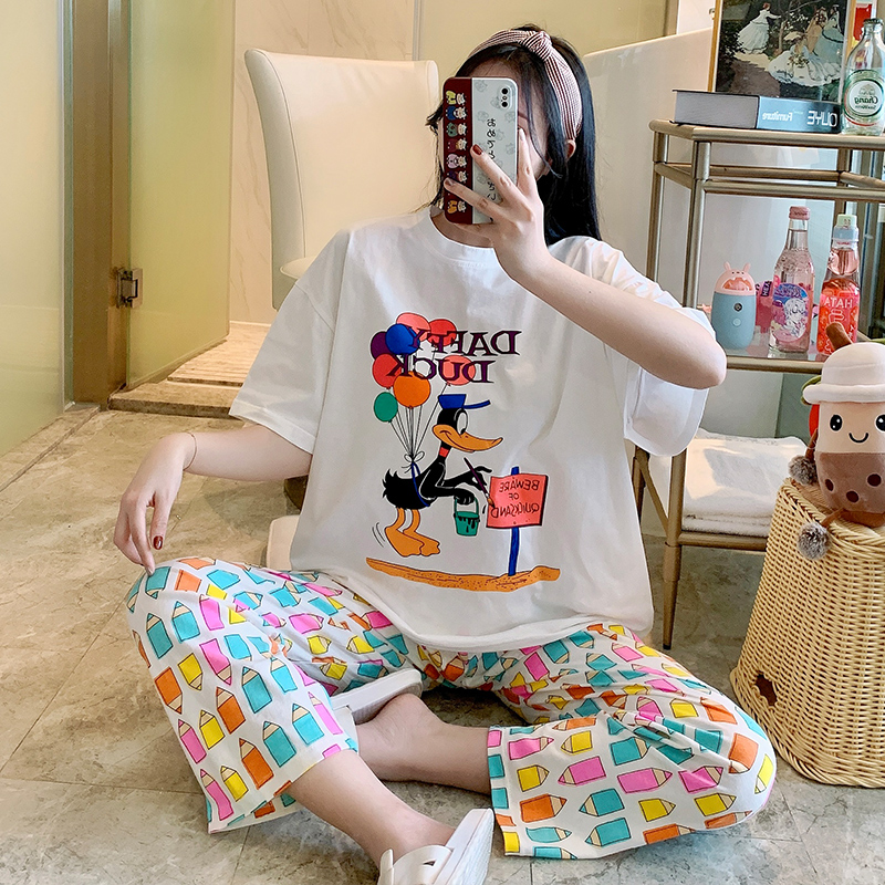 Aishang real pajamas new summer short sleeve trousers cotton cartoon home suit