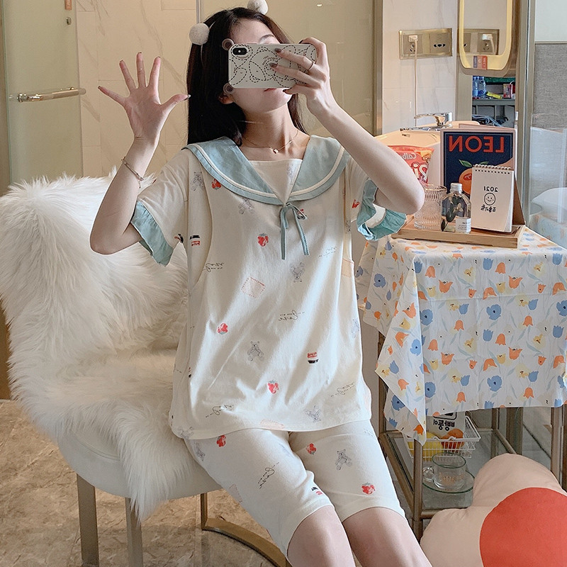 Real photo of pregnant women's pajamas, summer short sleeve confinement clothes, breast-feeding clothes, thin pregnancy suit