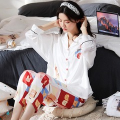 AI Shang's real ice silk pajamas women's spring and autumn long sleeve new leisure large size can wear suit home clothes