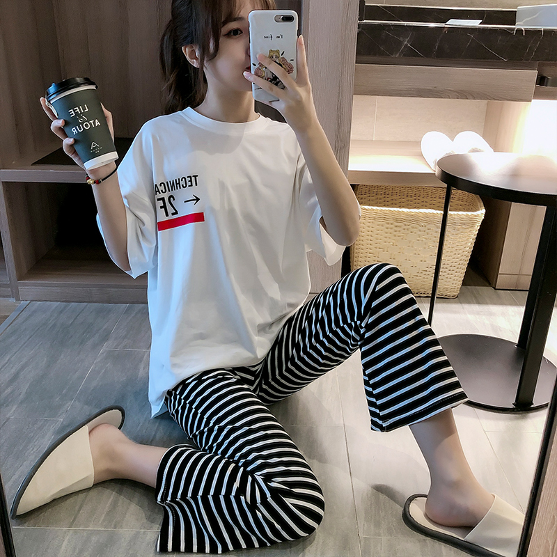 Aishang real pajamas new summer short sleeve trousers cotton cartoon home suit