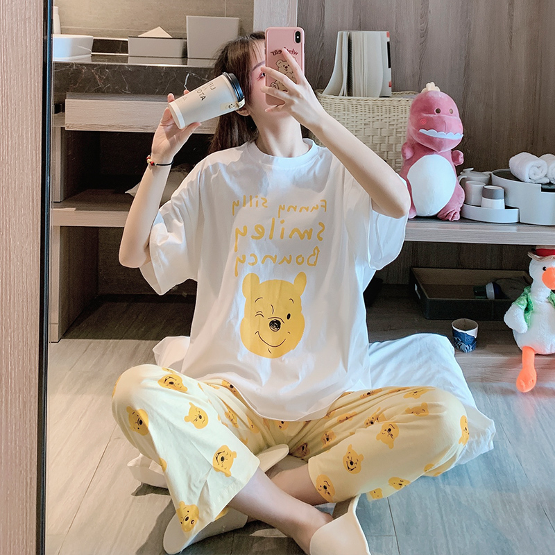 Aishang real pajamas new summer short sleeve trousers cotton cartoon home suit