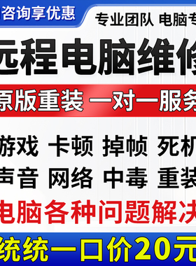 电脑维修系统重装win10 11远程修复解决蓝屏卡顿驱动安装网络问题
