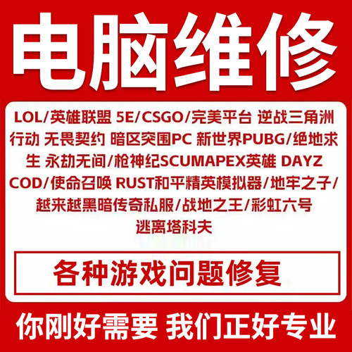 电脑机器维修三角州无畏契约LOL一年PUBG动态绝地求生CF和平精英