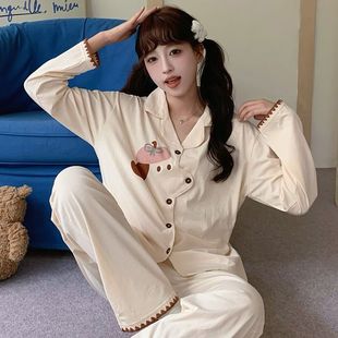 纯棉睡衣女春秋款 ins风外穿 学生可爱卡通兔子长袖 家居服两件套装